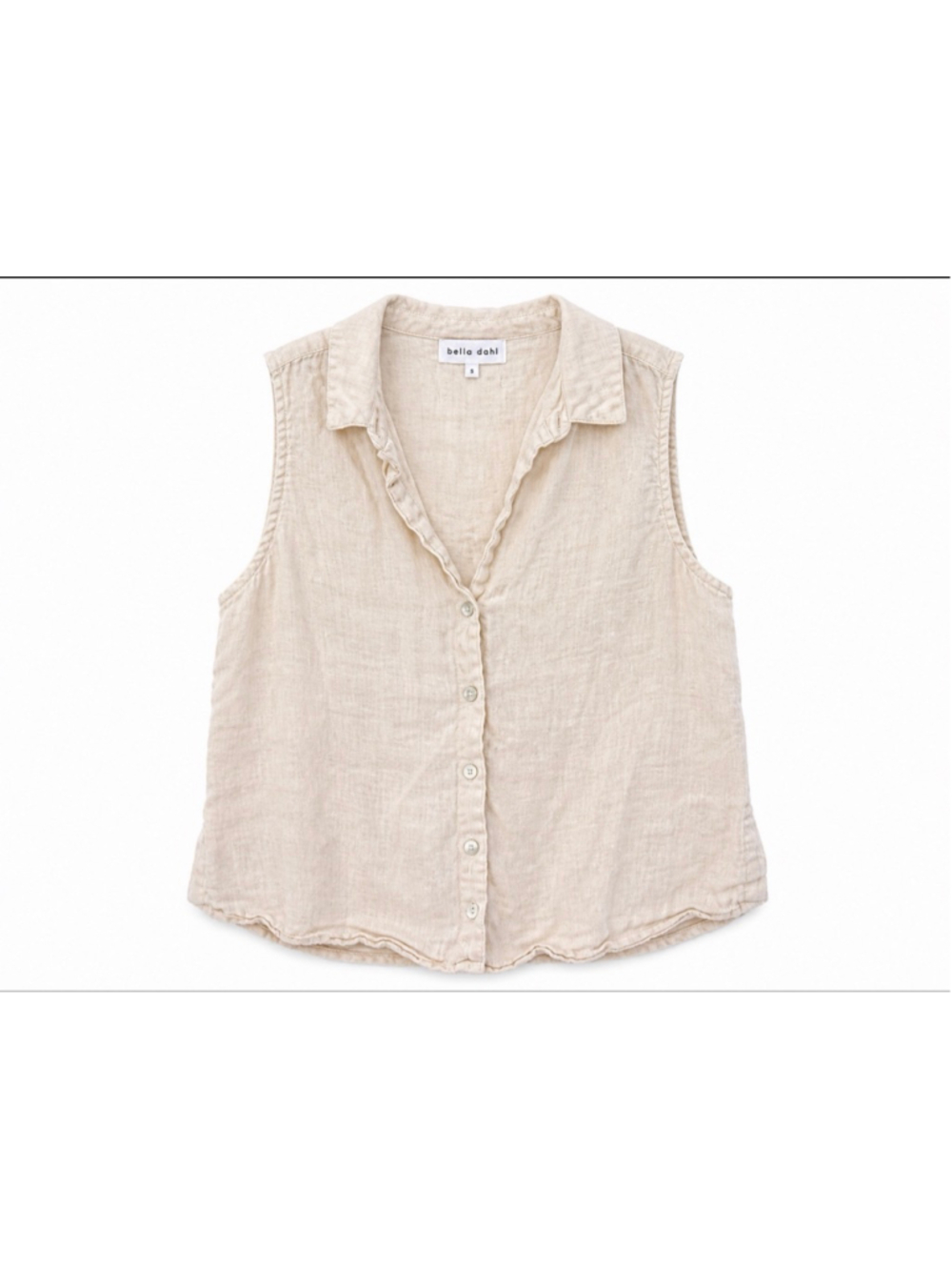 Bella Dahl Linen Sleeveless Blouse Button Front Top Beige Size S Lightweight Sum